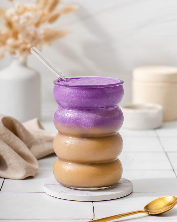Layered purple sweet potato latte — perfect for eye-catching café menus.
